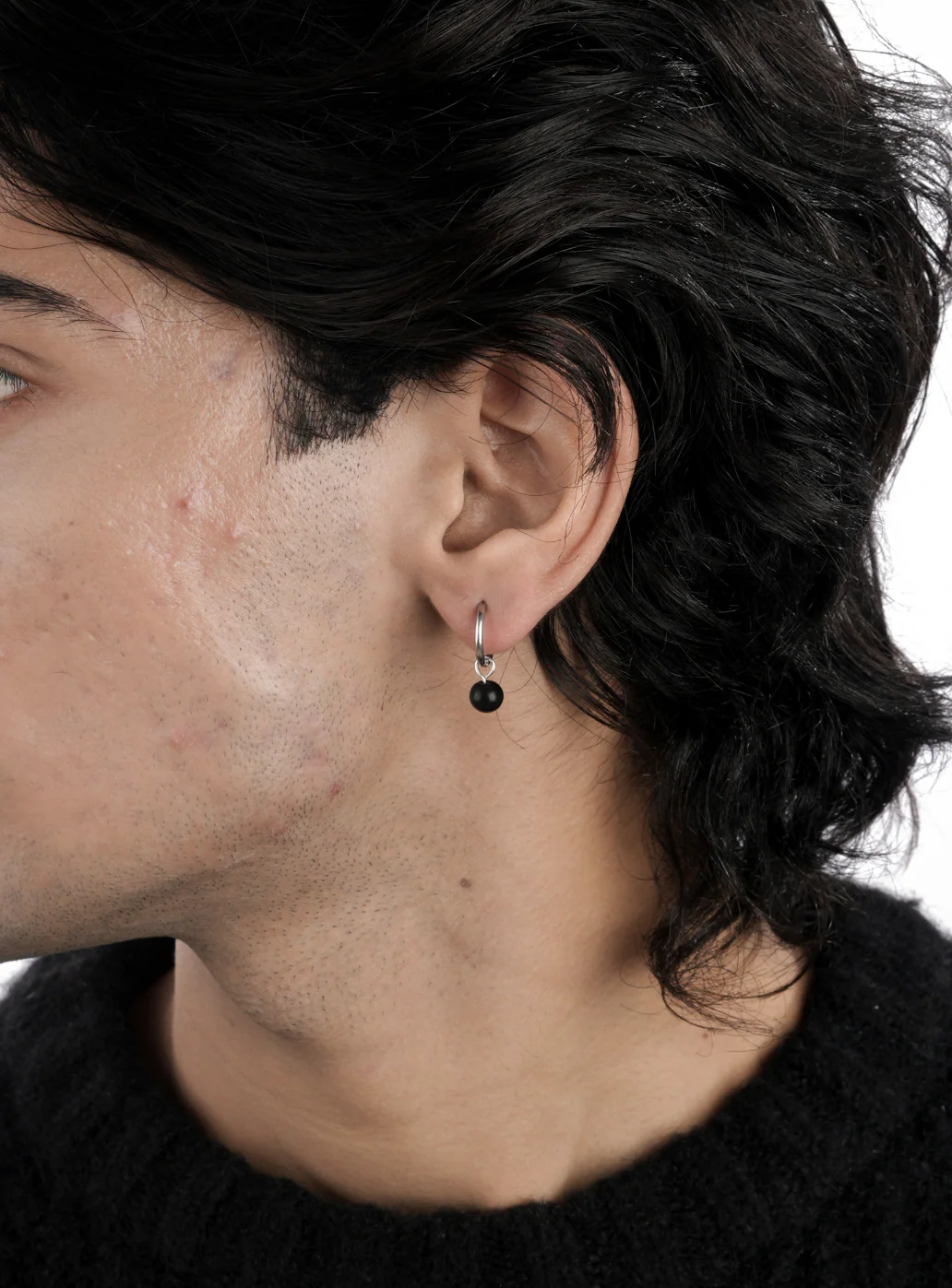 Black Bead Hoop (Sterling Silver) - Image 3