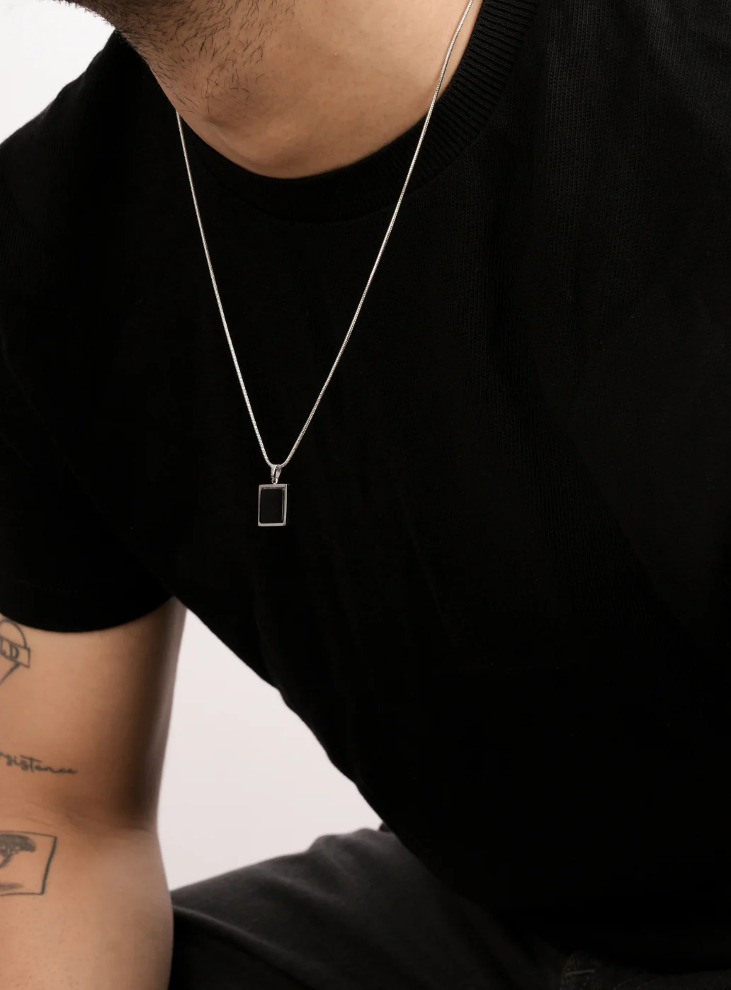 Black Stone Pendant with Chain - Image 4