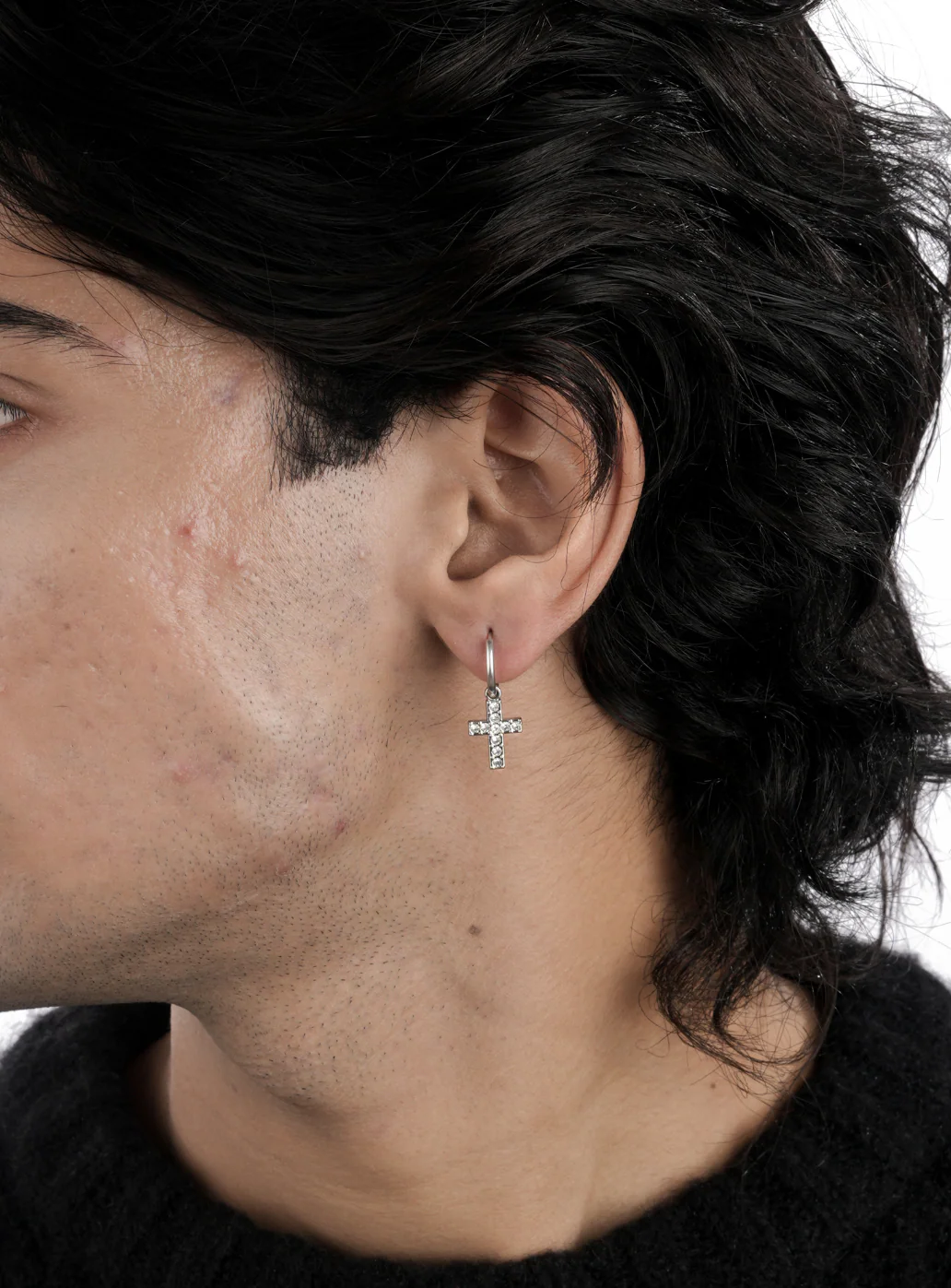 Iced Cross Hoop (Sterling Silver) - Image 3